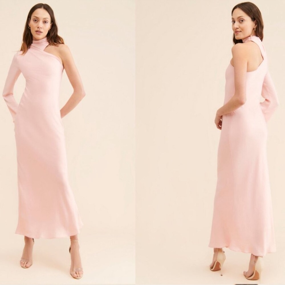 Significant Other Rhiannon One-Shoulder Sleeve High Neck Pink Maxi Gown 8‎ NWT
